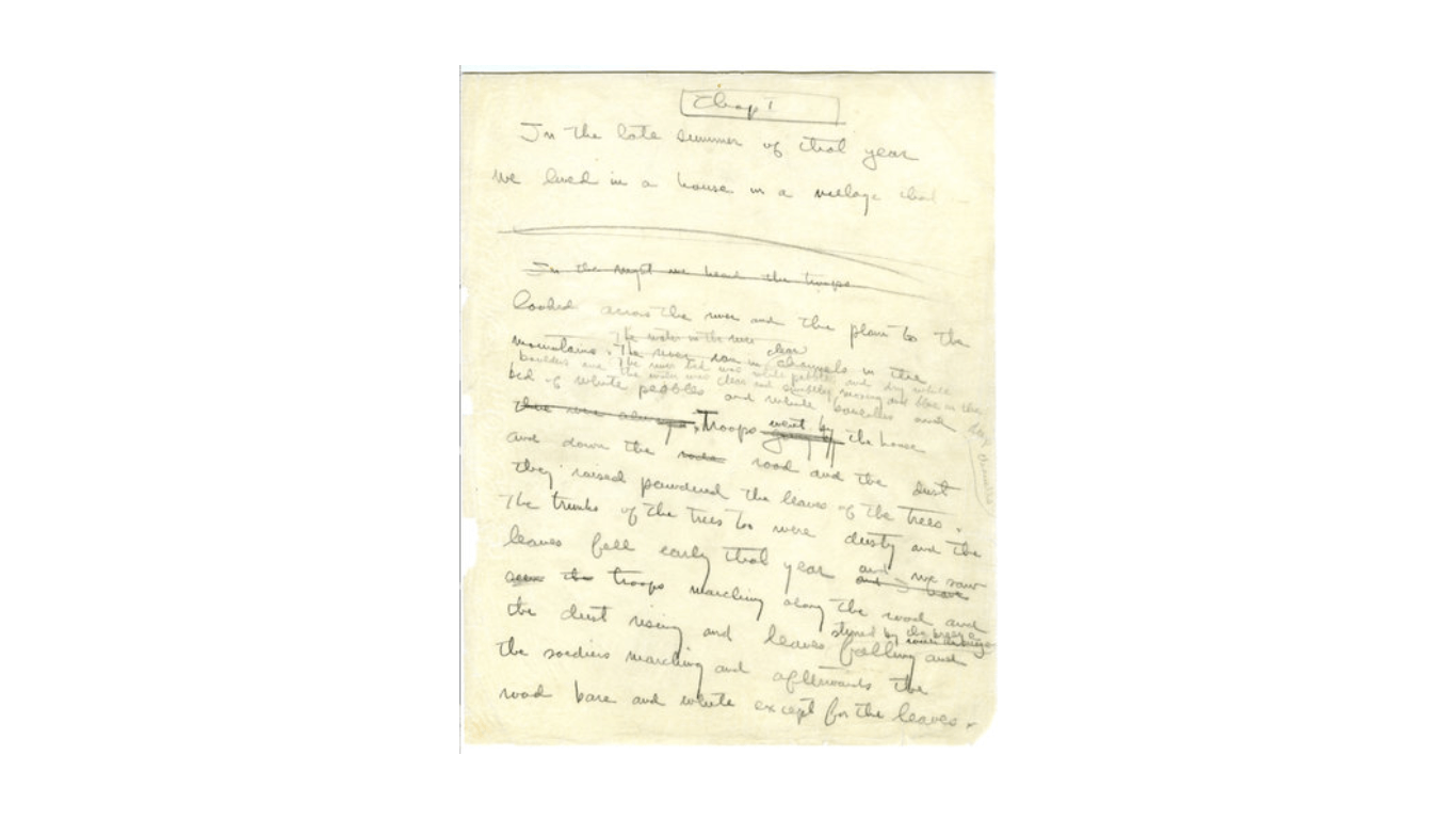 A page from Ernest Hemingway’s draft of “A Farewell to Arms.”
